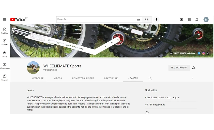 Over the 50k views on WHEELIEMATE wheelie trainer Youtube channel 